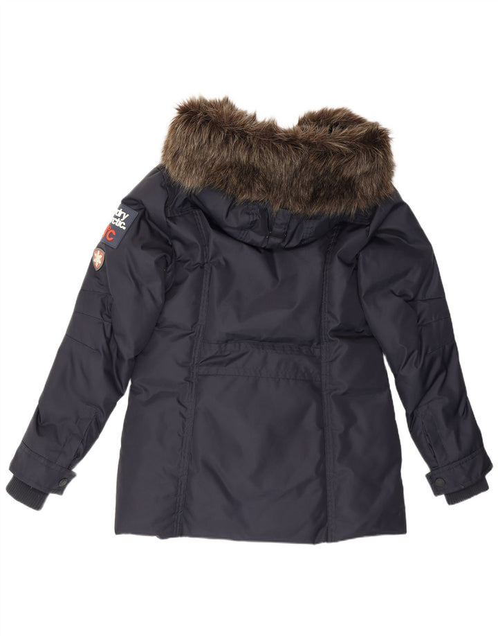 Superdry grafisk polstret hættejakke til kvinder UK 12 Medium marineblå nylon