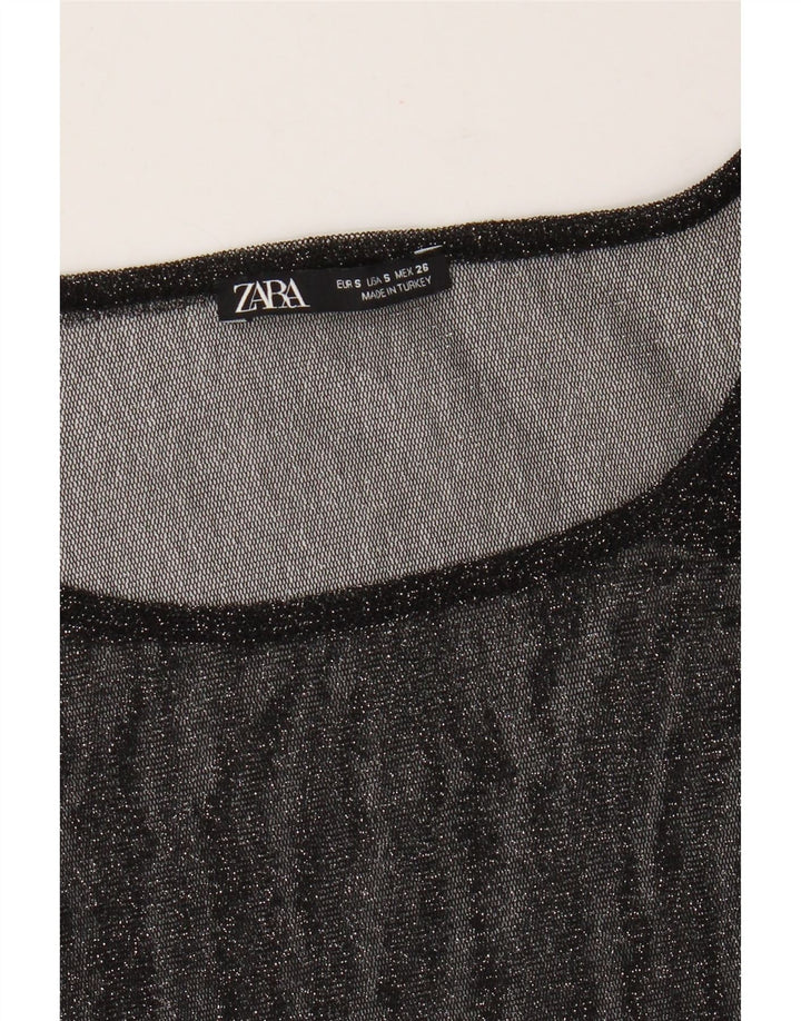 Zara Dame Oversized Se Through Top Langærmet UK 10 Lille Sort