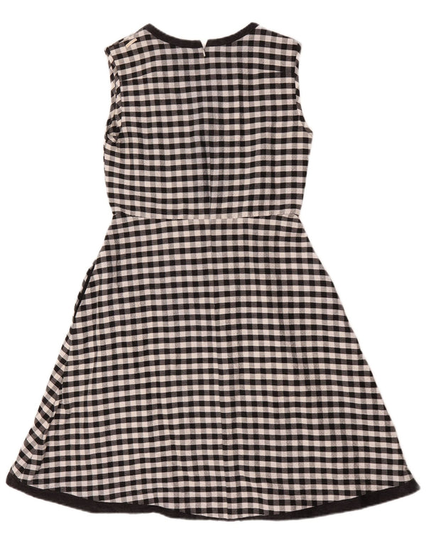 Max Mara Dame Ærmeløs A-Line Kjole UK 8 Small Black Gingham Cotton