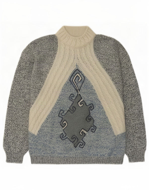 Vintage Dame Turtle Neck Jumper Sweater UK 18 XL Blå Flecked