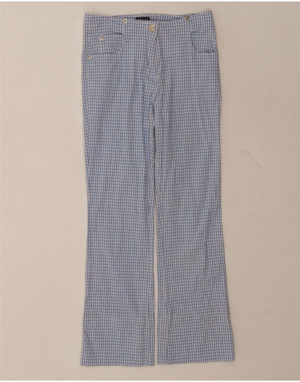 Tænk Pink Womens Straight Cropped Trousers W24 L25 Blue Gingham Cotton
