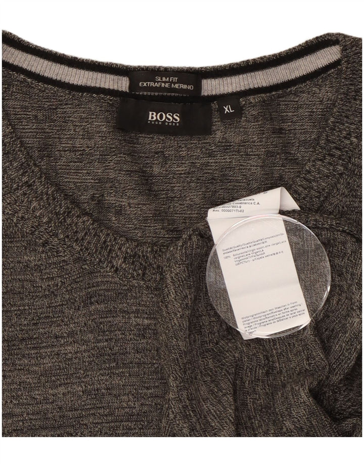Hugo Boss Herre Slim Fit Crew Neck Jumper Sweater XL Grå Flecked Wool