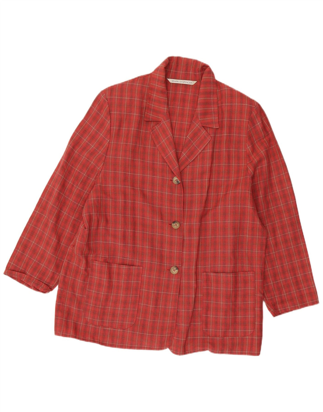 MARKS & SPENCER Dame 3/4-ærmet blazerjakke UK 18 XL rød ternet