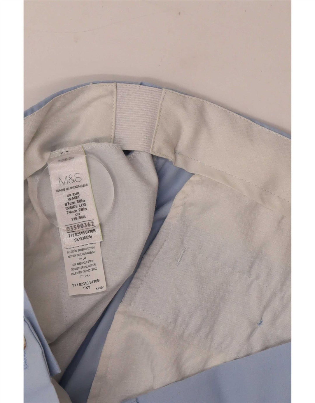 Marks & Spencer Straight Chino-bukser til mænd W38 L29 blå bomuld