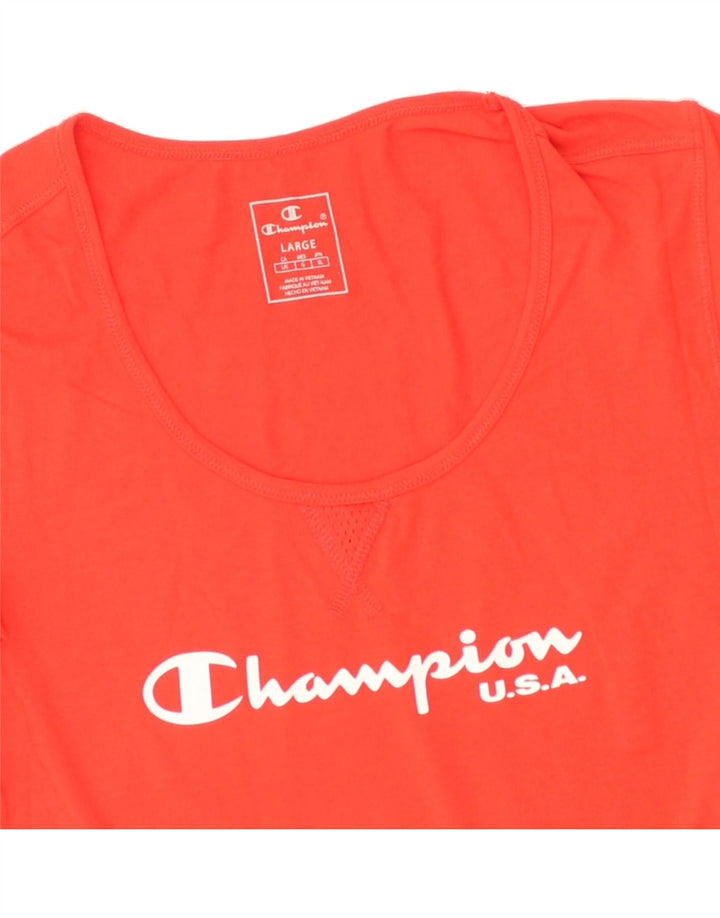 CHAMPION Womens Graphic T-Shirt Top UK 14 Large Red | Vintage Champion | Thrift | Second-Hand Champion | Used Clothing | Messina Hembry 