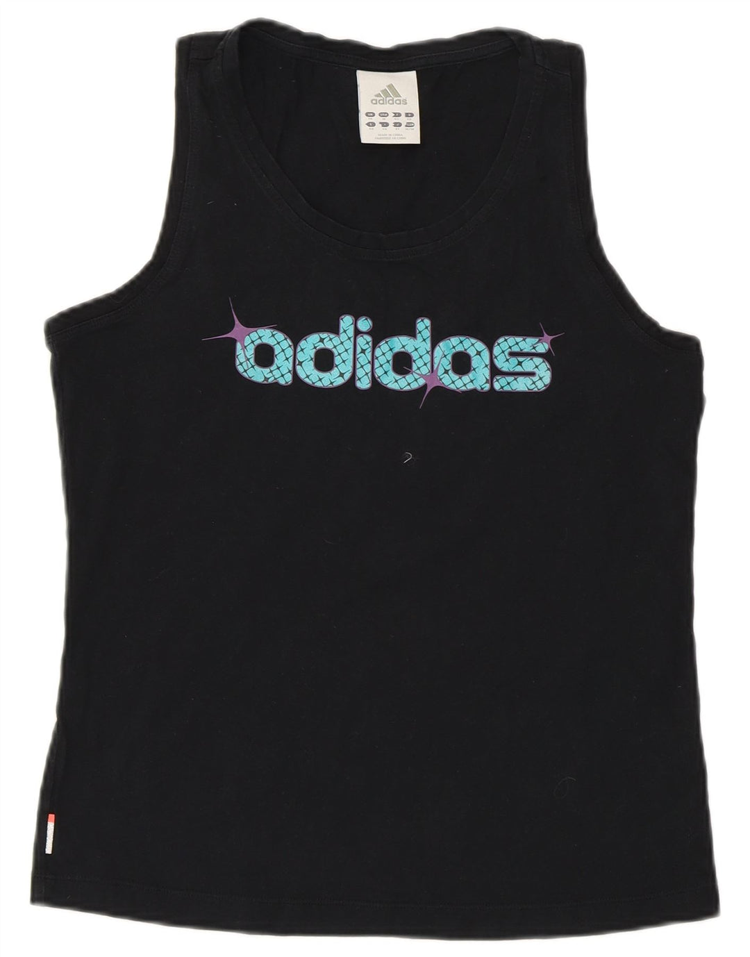 ADIDAS Kvinders Grafisk Vest Top UK 14 Medium Sort Bomuld