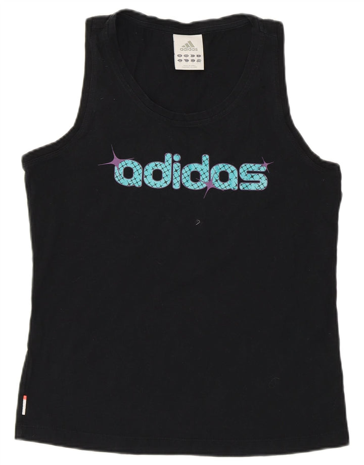 ADIDAS Kvinders Grafisk Vest Top UK 14 Medium Sort Bomuld