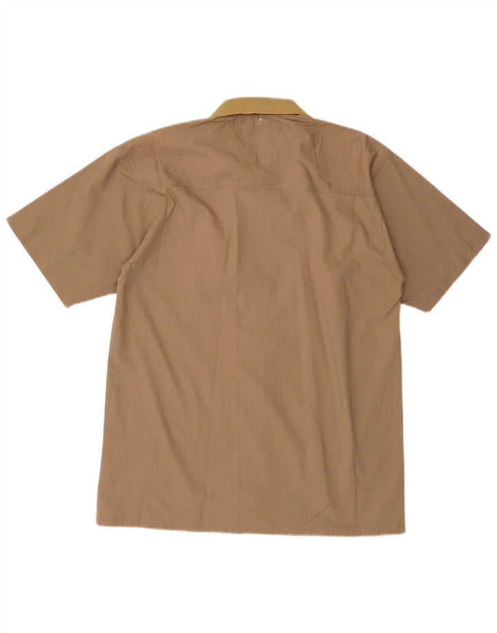 Vintage kortærmet herreskjorte lille beige polyester