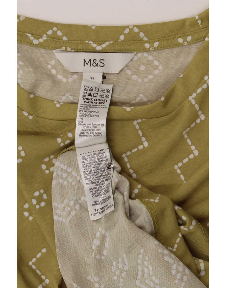 Marks & Spencer T-shirt top til kvinder DK 14 Stor grøn geometrisk polyester