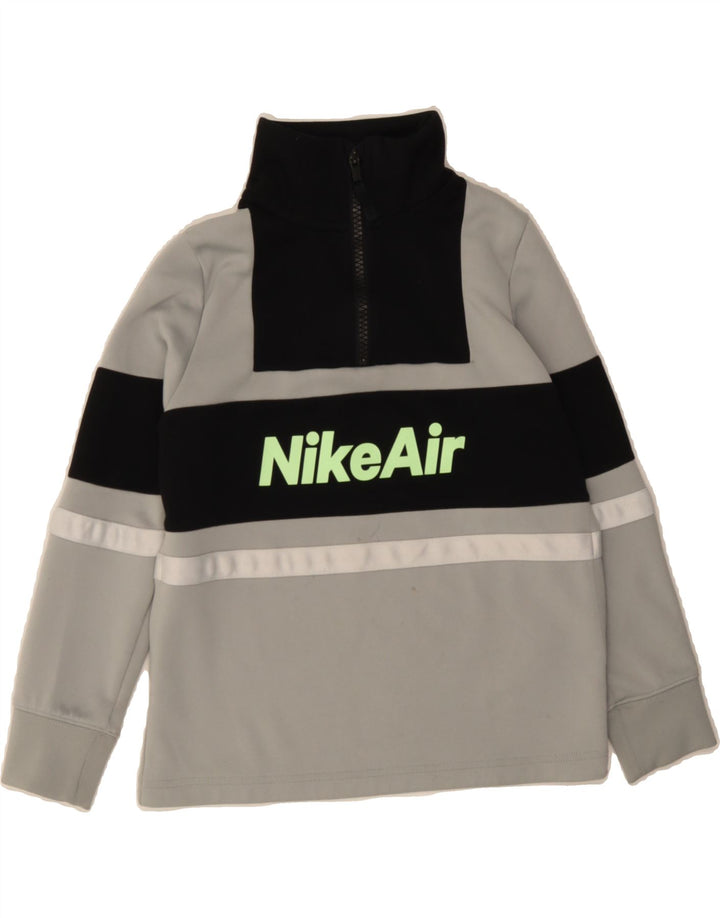 NIKE Boys Graphic Sweatshirt Jumper 8-9 Years Small Grey Colourblock Vintage Nike and Second-Hand Nike from Messina Hembry 