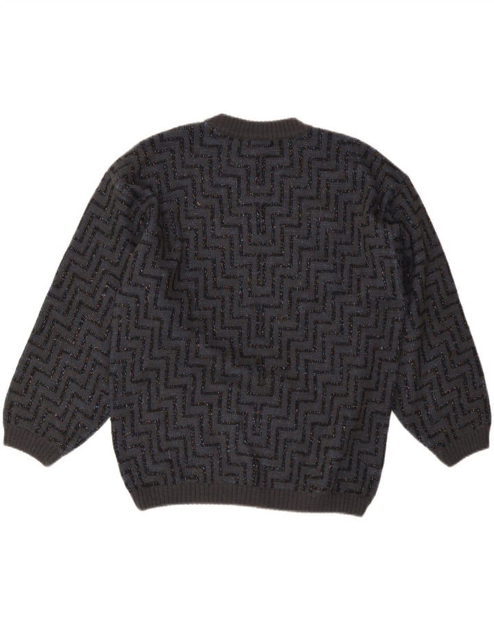 VINTAGE Dame sweater med rund hals DK 16 Stor grå Chevronuld
