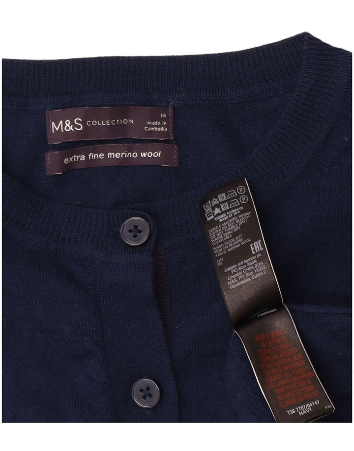 Marks & Spencer Dame Cardigan Sweater UK 14 Medium Navy Blue Merino Wool
