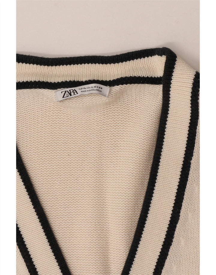 Zara Herre grafisk cardigan sweater XL Hvid