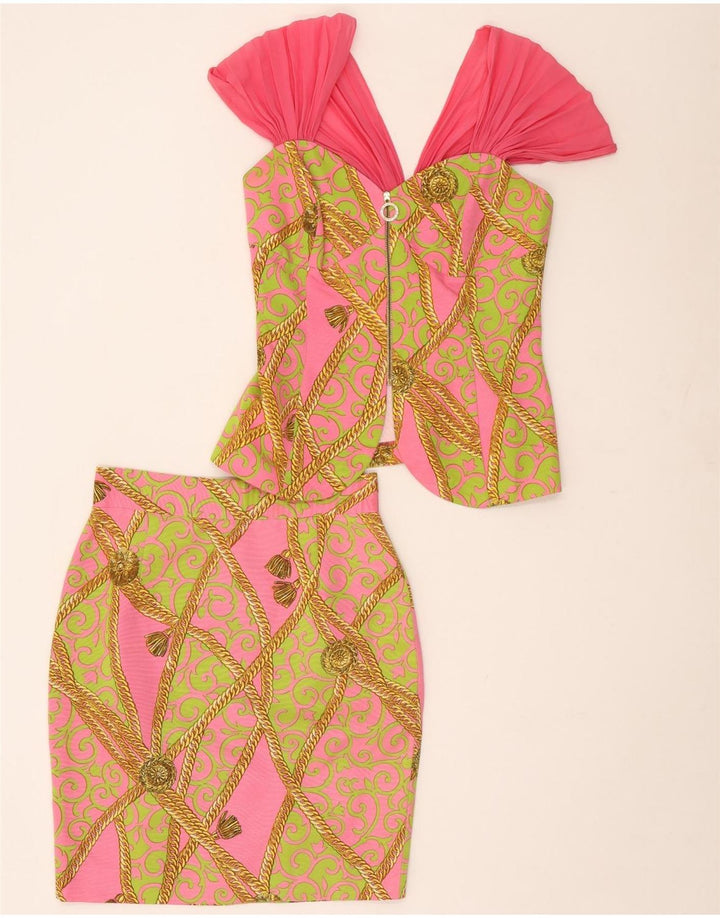 Vintage Kvinders grafisk 2-delt nederdelsæt IT 44 Medium W28 Pink Paisley