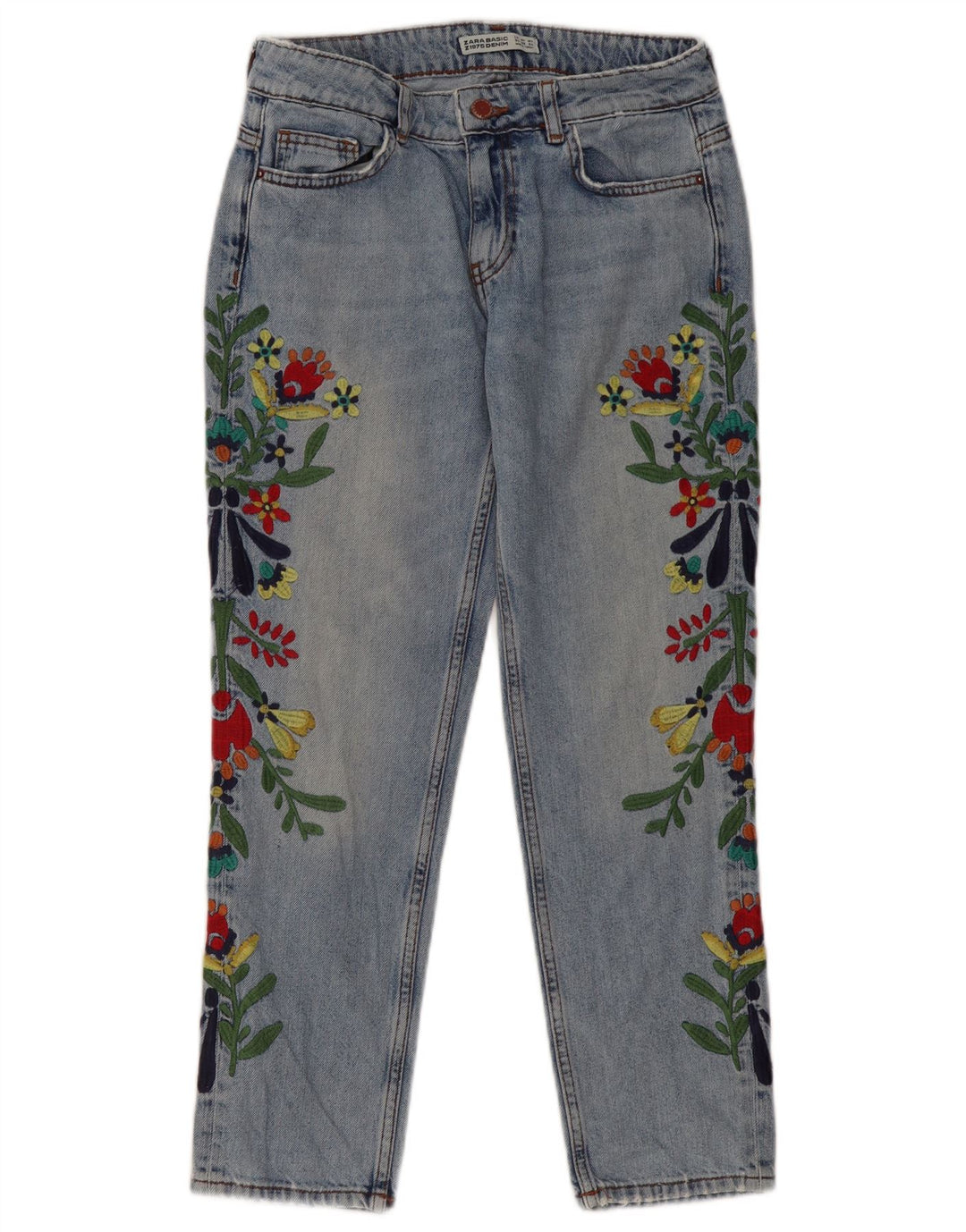 ZARA koniske jeans til kvinder EU 34 2XS W24 L26 Blå blomster