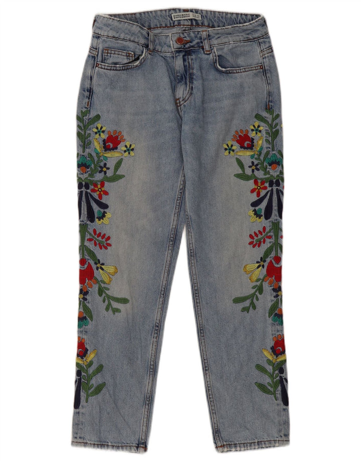 ZARA koniske jeans til kvinder EU 34 2XS W24 L26 Blå blomster