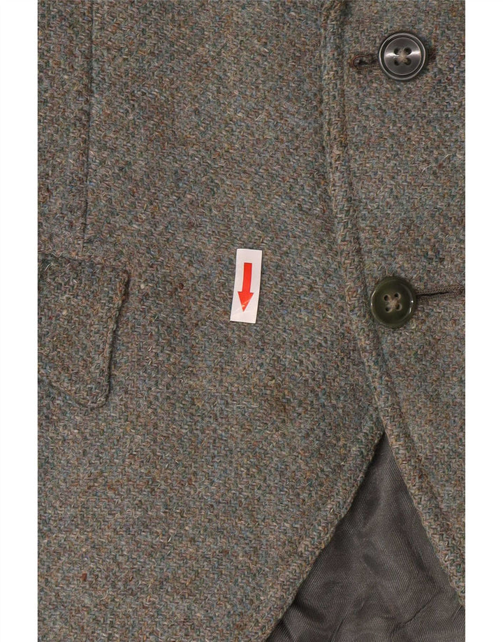 Harris Tweed Dame Military 2 Button Blazer Jacket UK 8 Small Khaki Wool