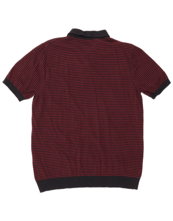 Fred Perry Herre Kortærmet Polo Neck Jumper Sweater XL Bourgogne nålestribe