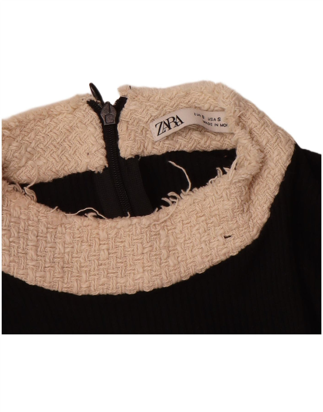 Zara Damebluse Top UK 10 Small Black Colourblock Polyester