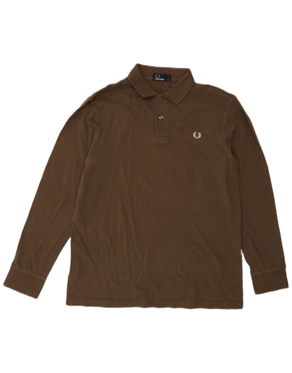 Fred Perry Boys langærmet poloskjorte 15-16 år XL brun bomuld