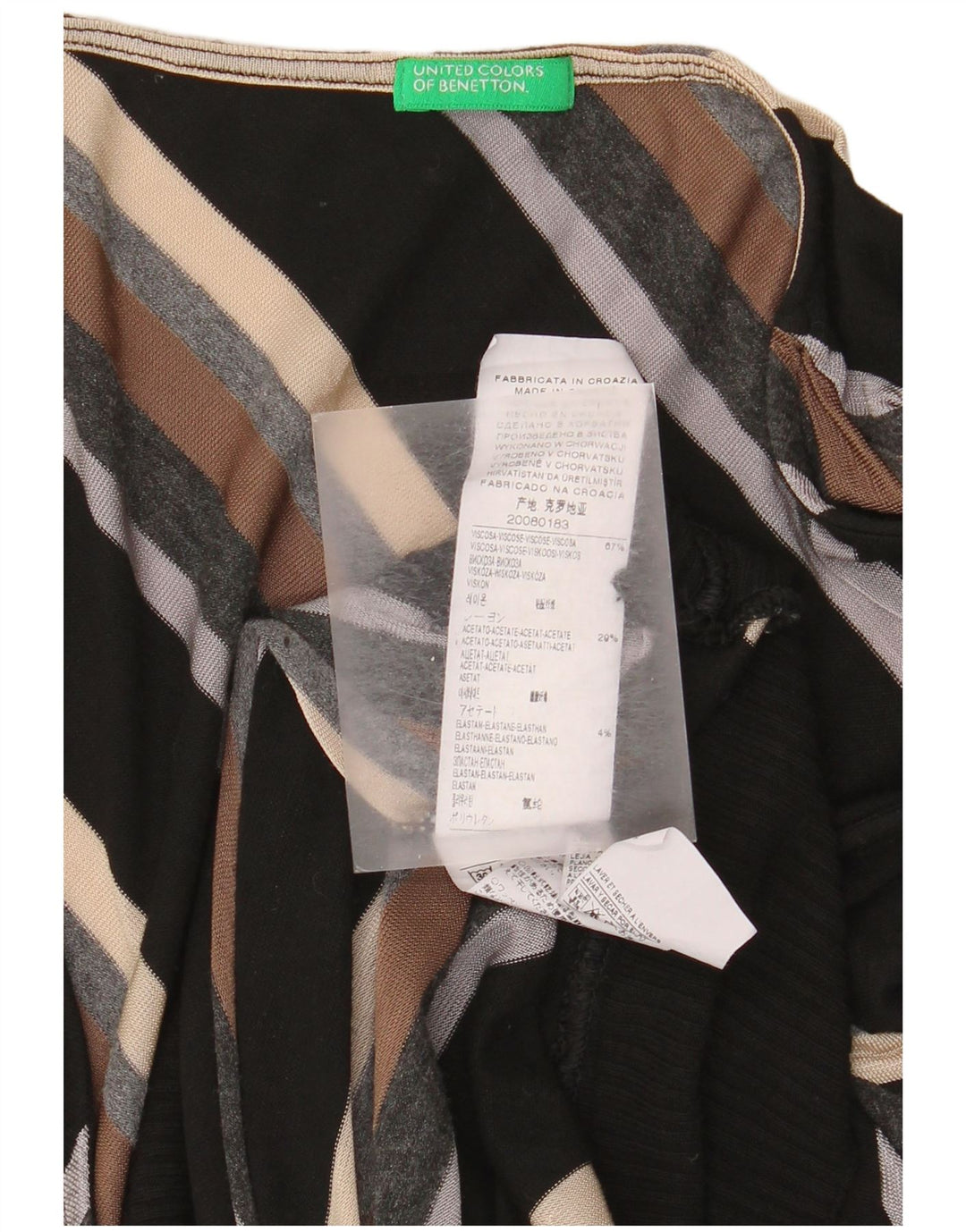Benetton Dame V-hals sweater UK 14 Stor flerfarvet stribet