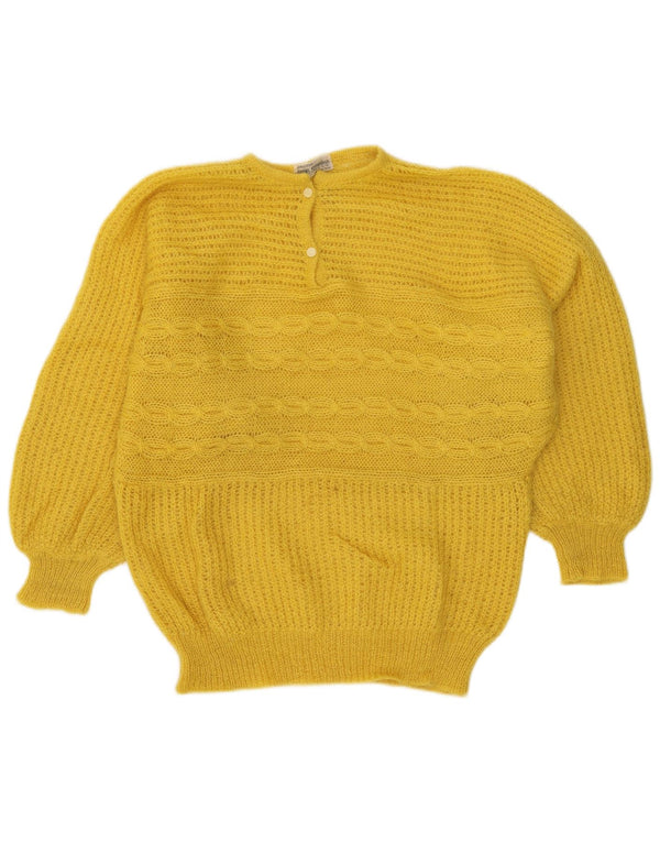 Vintage Dame Button Neck Jumper Sweater UK 18 XL Gul