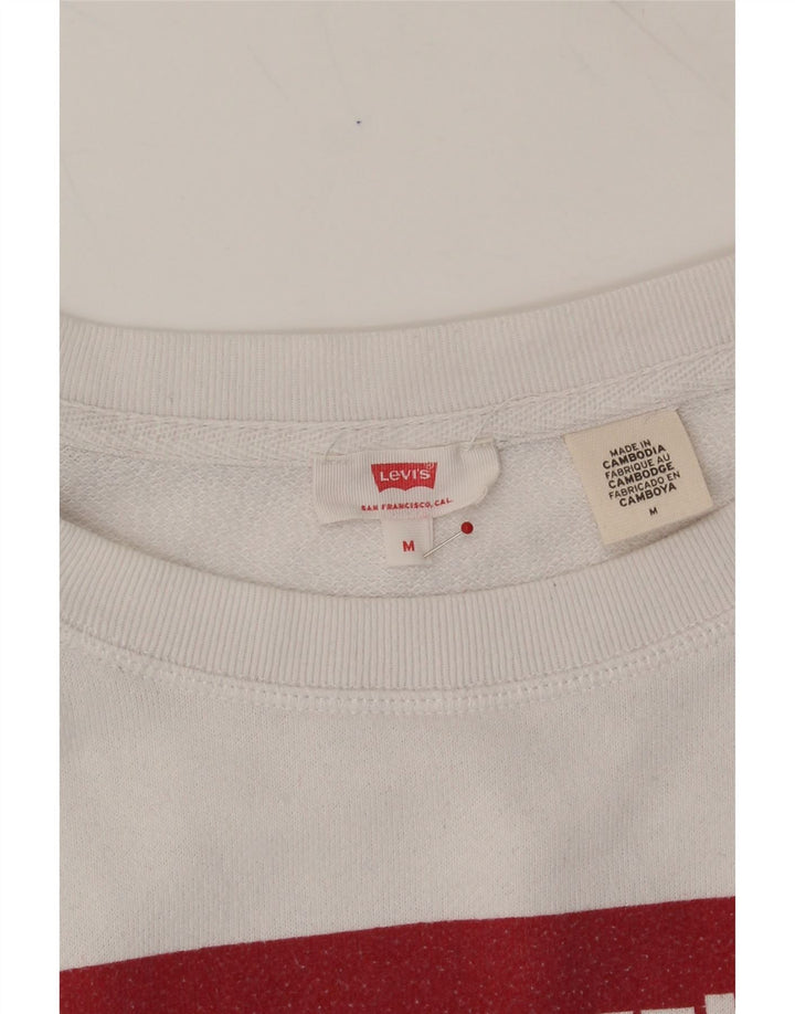 LEVI'S Womens Graphic Sweatshirt Jumper UK 14 Medium White Cotton Vintage Levi's and Second-Hand Levi's from Messina Hembry 
