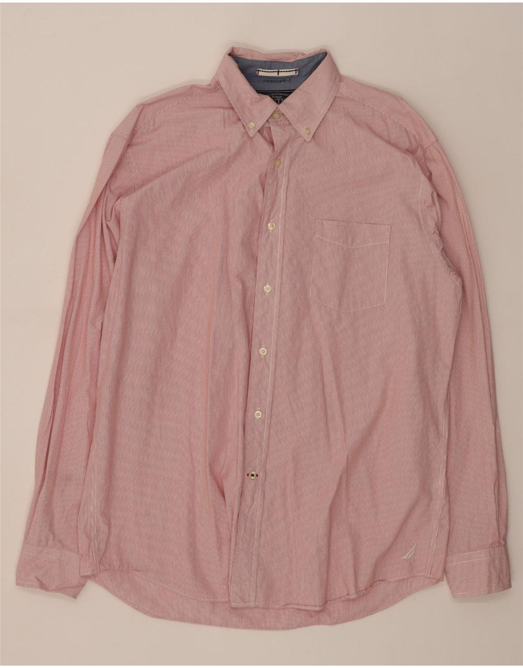 NAUTICA Mens Shirt Large Red Pinstripe Cotton Vintage Nautica and Second-Hand Nautica from Messina Hembry 