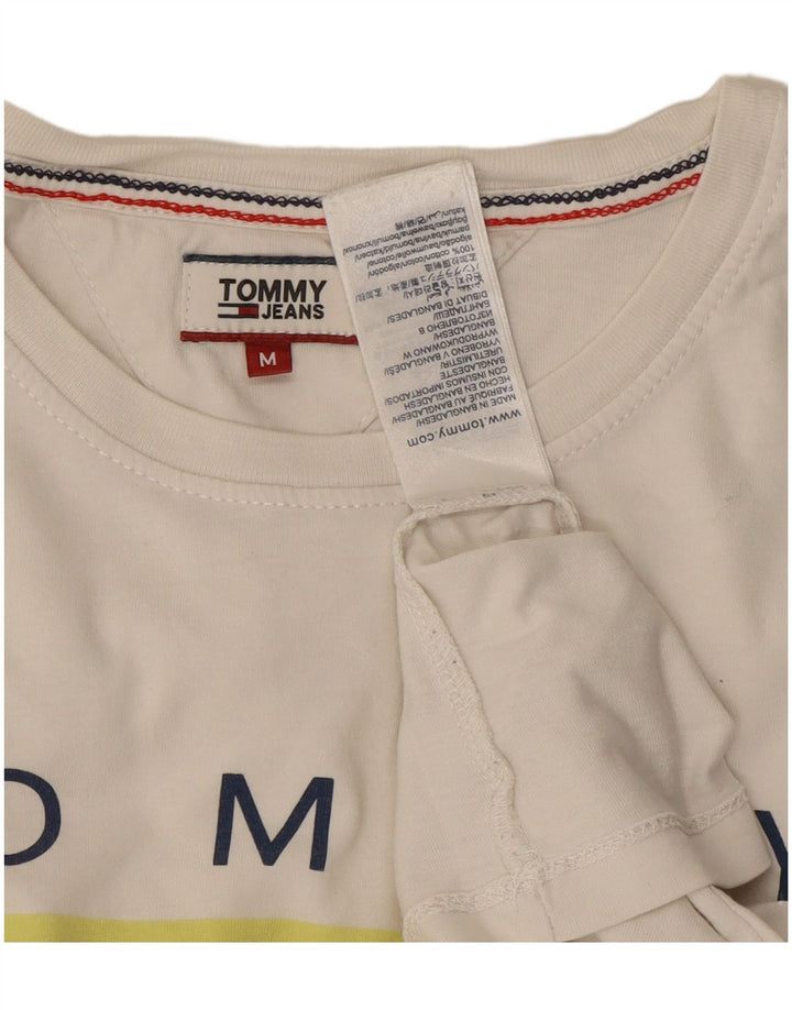TOMMY HILFIGER Grafisk T-shirt top til kvinder UK 14 Medium hvid bomuld