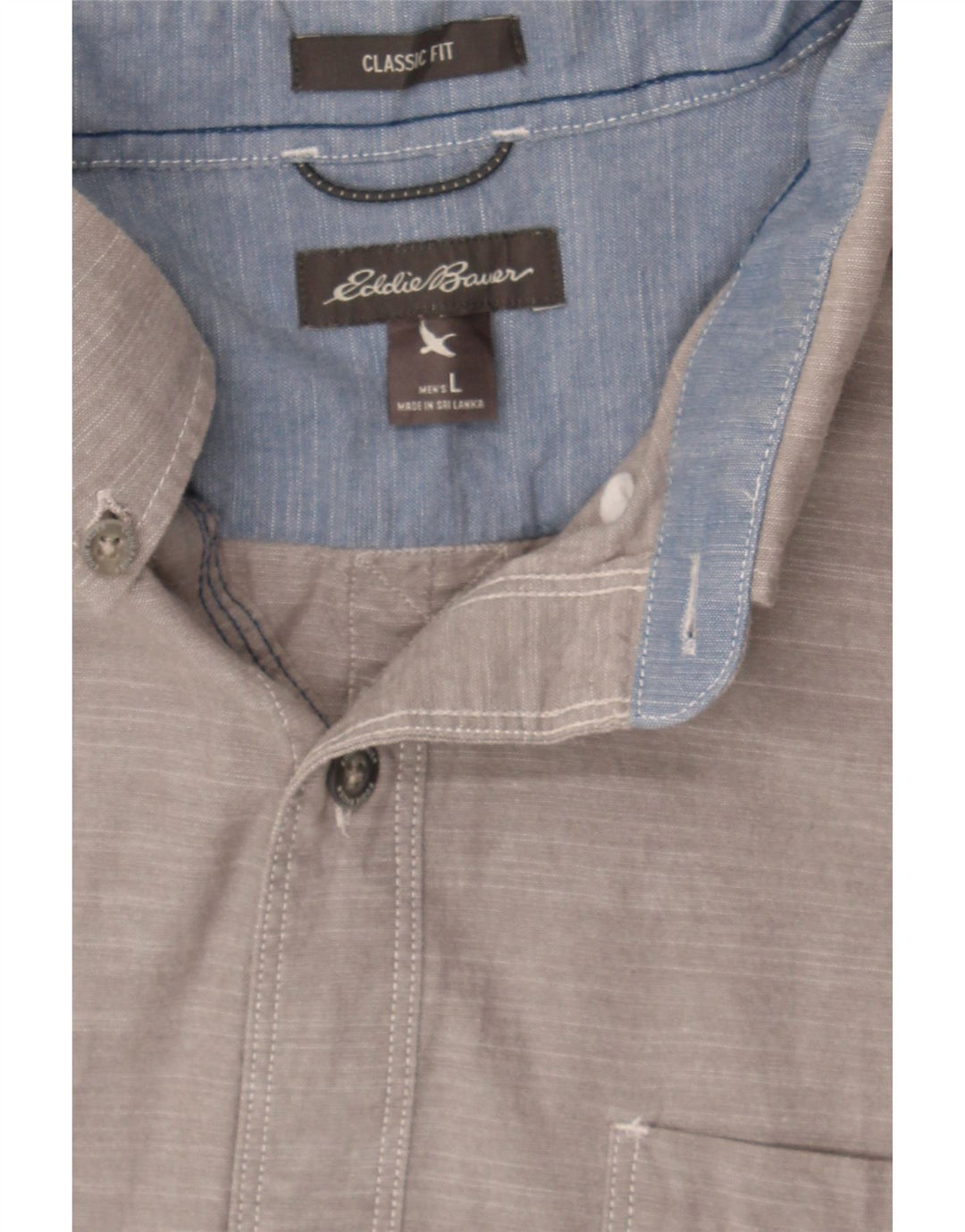 EDDIE BAUER Mens Classic Fit Short Sleeve Shirt Large Grey Flecked Cotton Vintage Eddie Bauer and Second-Hand Eddie Bauer from Messina Hembry 
