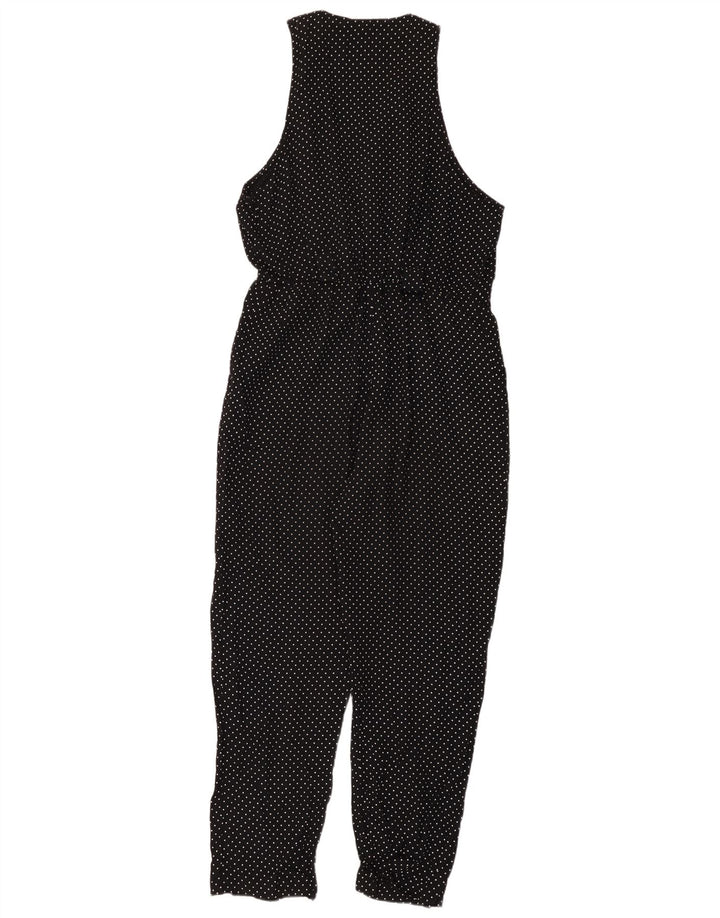 Vintage dame ærmeløs jumpsuit UK 12 Medium Black Polka Dot Acetate