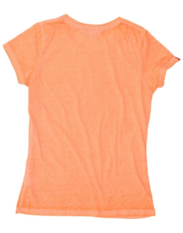Superdry Grafisk T-shirt top til kvinder UK 14 Stor orange bomuld