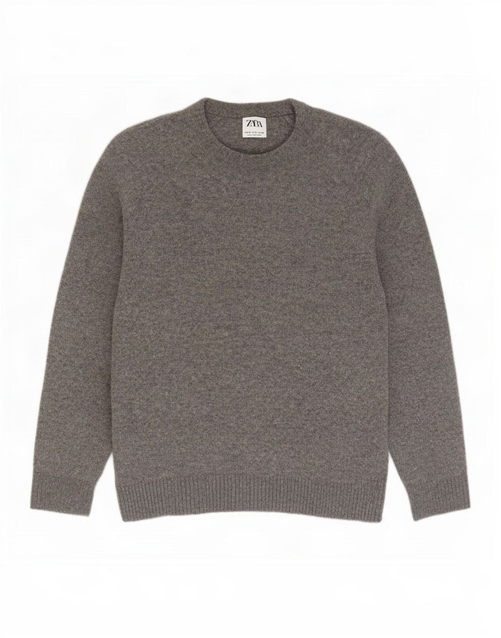Zara Herre Boat Neck Jumper Sweater Lille Grå Uld