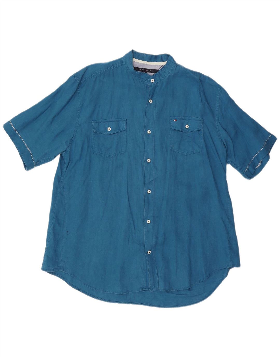 TOMMY HILFIGER Herre Custom Fit kortærmet skjorte XL Blå