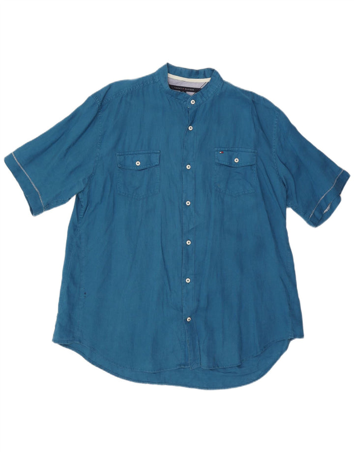 TOMMY HILFIGER Herre Custom Fit kortærmet skjorte XL Blå