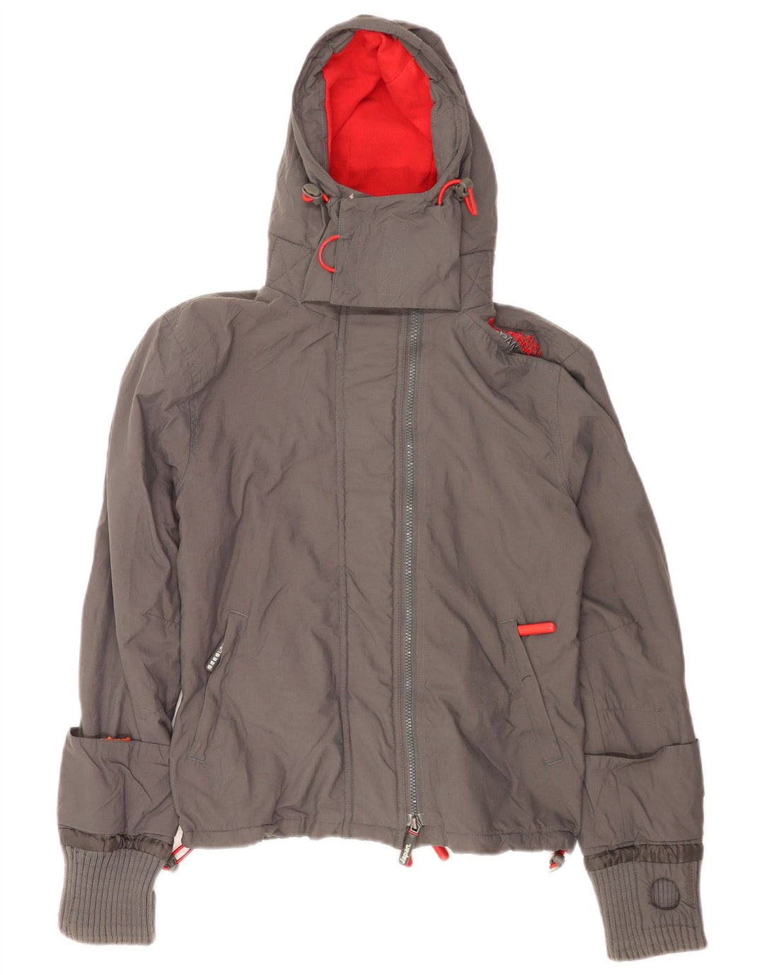 Superdry Womens The Windcheater Hooded Windbreaker Jacket UK 14 Medium Grey