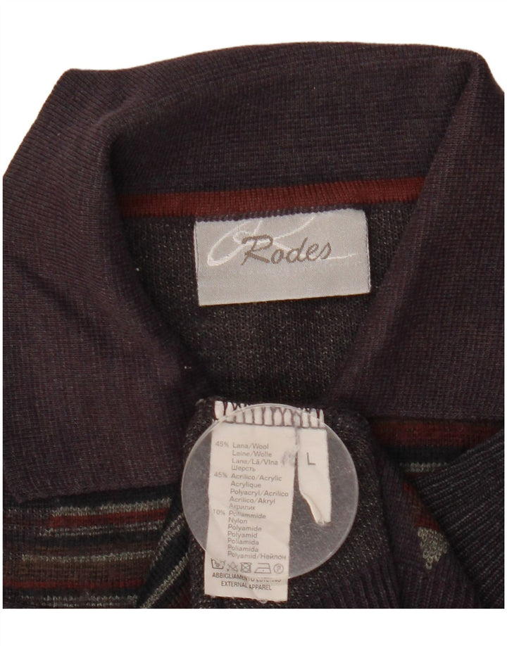 Rodes Herre Polo Neck Jumper Sweater Large Navy Blue Argyle/Diamond Wool