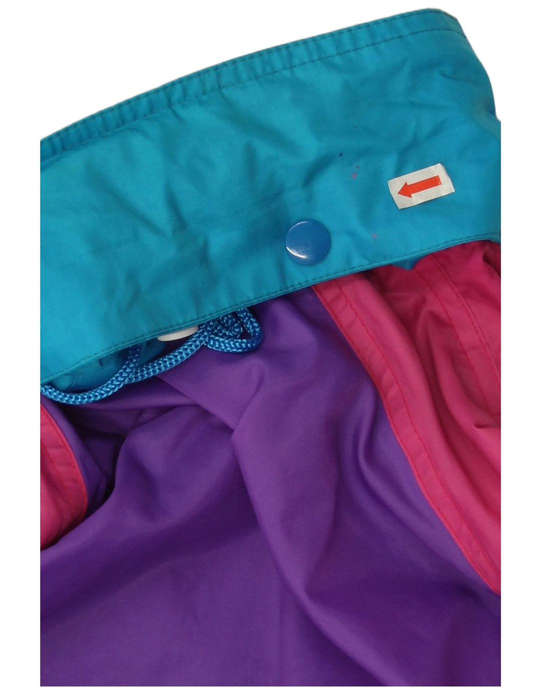Vintage oversize regnjakke med hætte til kvinder UK 14 Medium Blue Colourblock