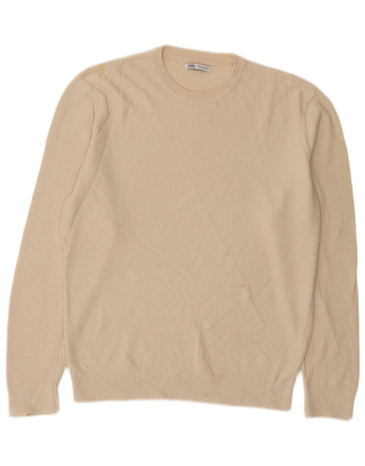 Zara Herre sweater med rund hals, medium off white bomuld