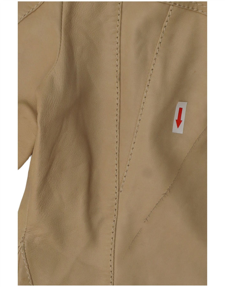 TRUSSARDI JEANS Dame Crop Læderjakke IT 44 Medium Beige Læder