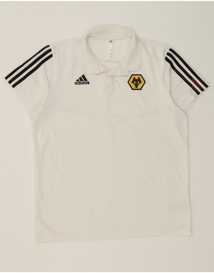 Adidas Herre Wolverhampton Wanderers Polo Shirt Stor hvid stribet bomuld