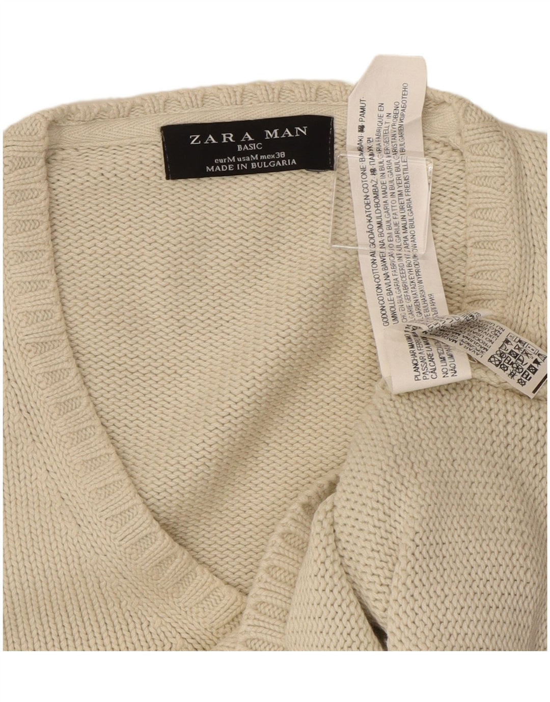 Zara Herre V-hals sweater Medium Beige Bomuld