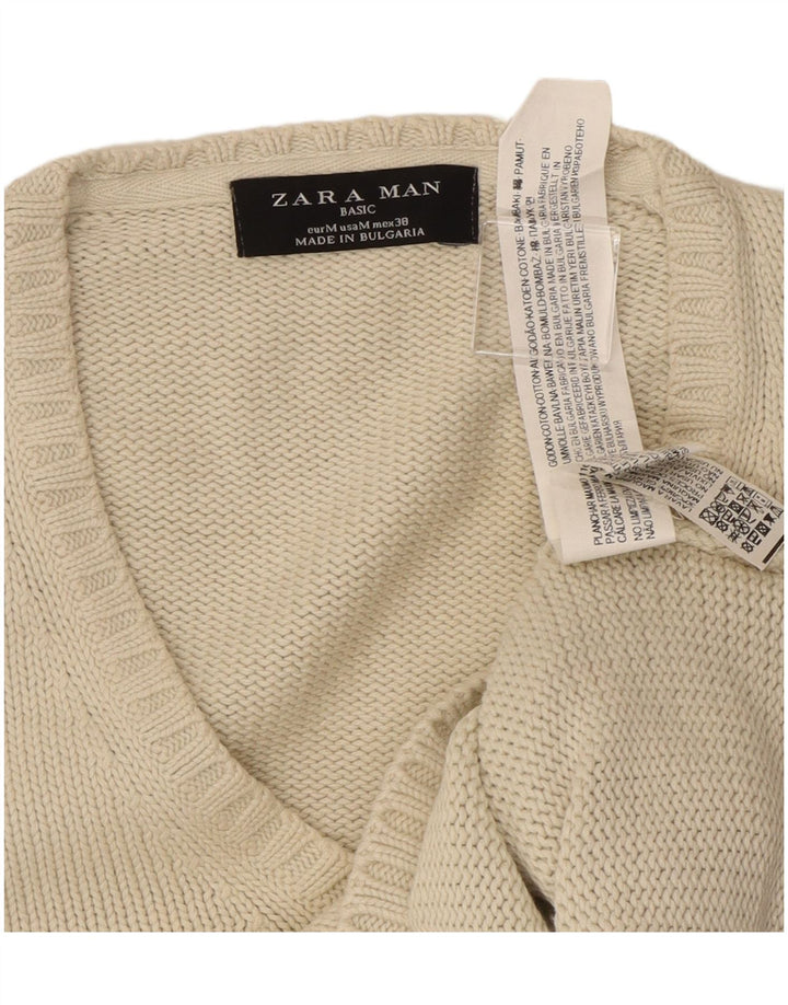 Zara Herre V-hals sweater Medium Beige Bomuld