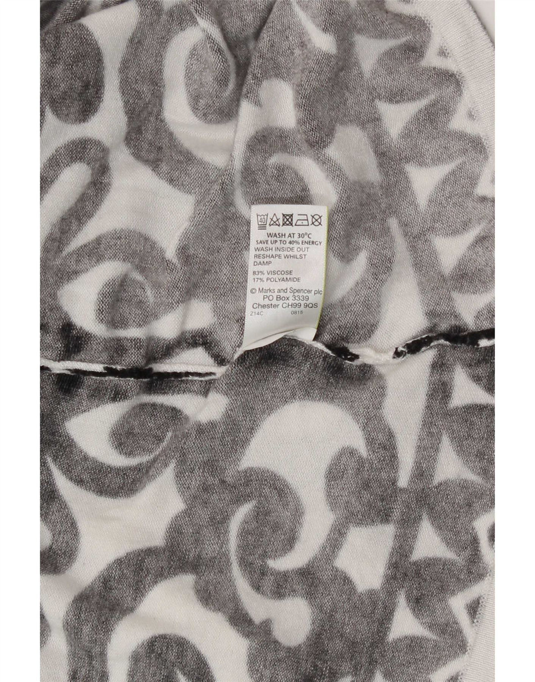 Marks & Spencer Dametop Langærmet UK 16 Large White Paisley Viscose