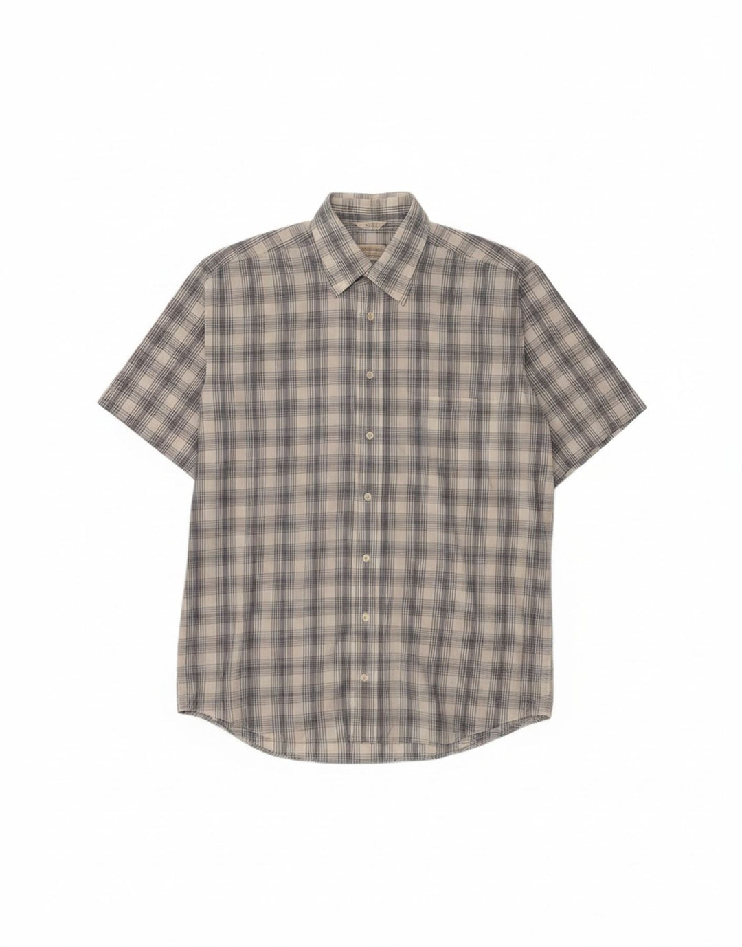 A.W.DUNMORE Mens Short Sleeve Shirt Size 39/40 Medium White Check Cotton