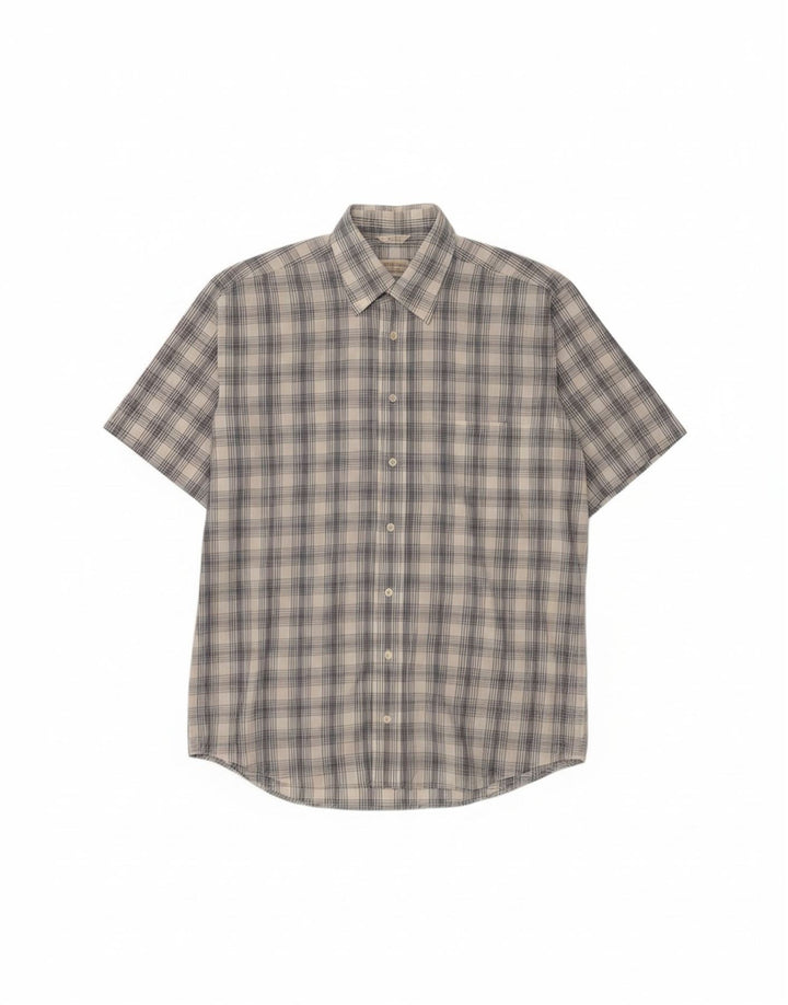 A.W.DUNMORE Mens Short Sleeve Shirt Size 39/40 Medium White Check Cotton