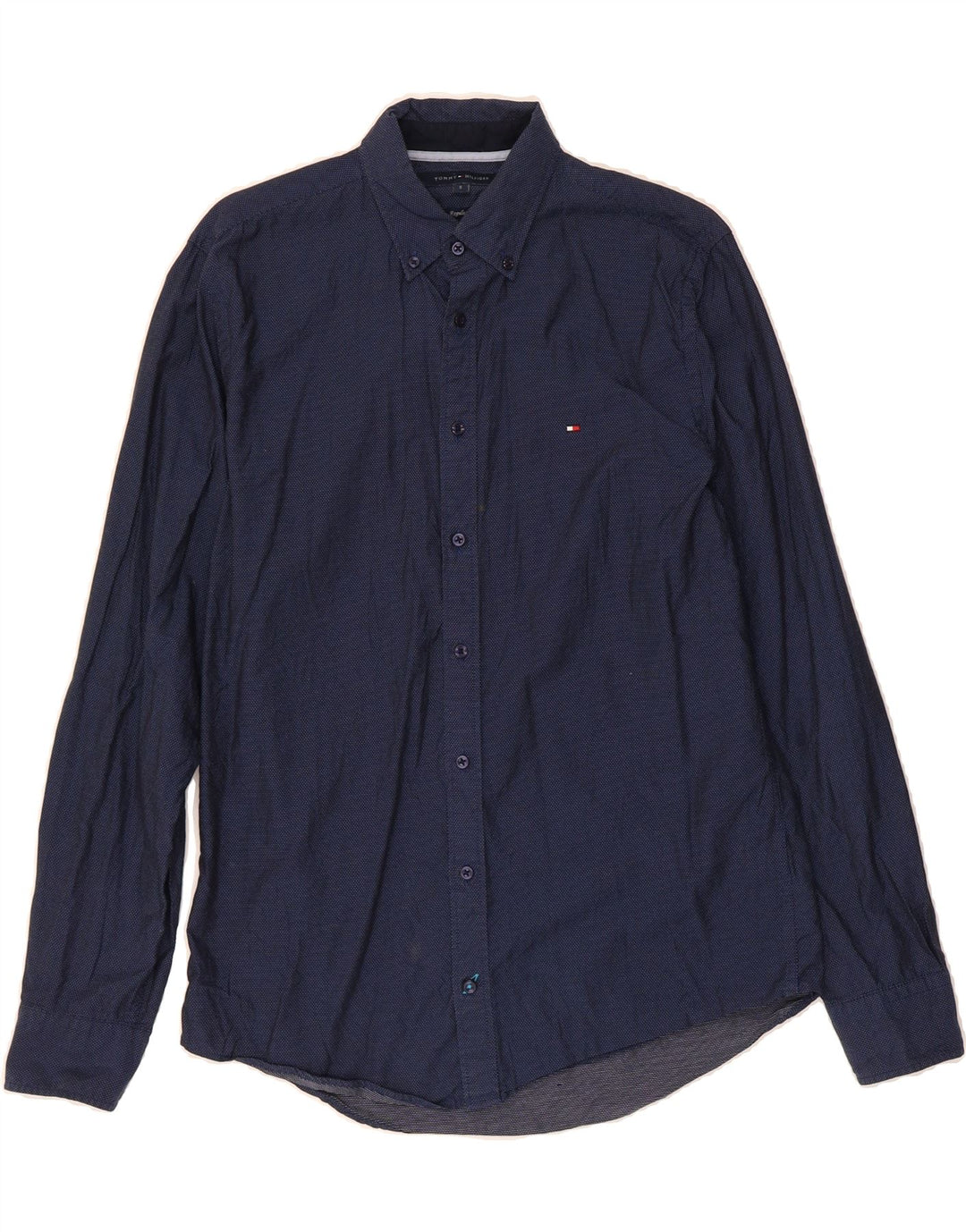 TOMMY HILFIGER Mens Regular Fit Shirt Small Navy Blue Spotted Cotton Vintage Tommy Hilfiger and Second-Hand Tommy Hilfiger from Messina Hembry 