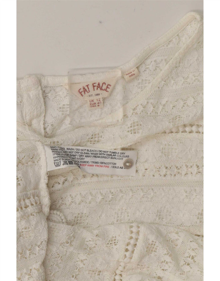 Fat Face Dame Gennemsigtig Skjorte Bluse UK 12 Medium Hvid Bomuld