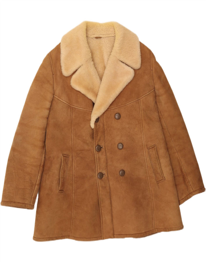 Vintage Herre Double Breasted Shearling Jacket IT 56 3XL Brun