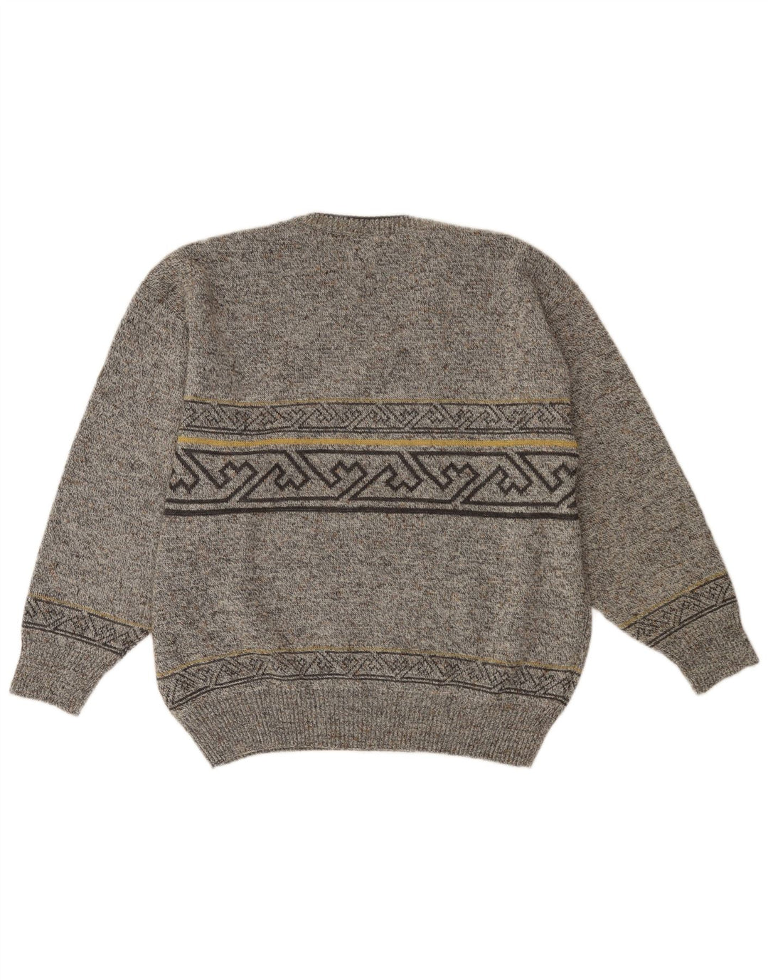 VINTAGE Herre V-hals sweater IT 52 Stor Grå Geometrisk Uld